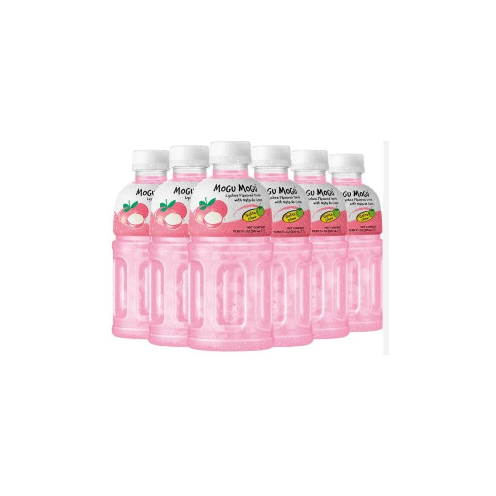 Mogu Mogu Lychee Juice with 25% NATA De Coco Energy Drink (Pack Of 6)