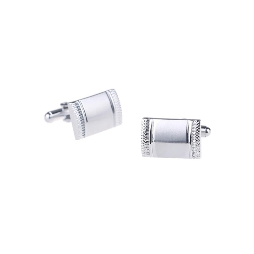 Silver Cufflinks Rectangle Shape Ridged Edge Smart Formal Cufflink