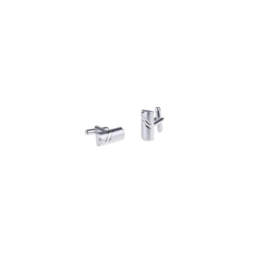 Silver Cufflinks Barrel Shape Stripe Pattern Smart Formal Cufflink