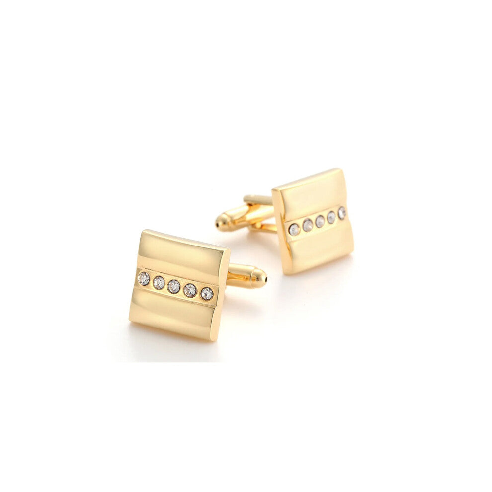 Luxury Gold Cufflinks Five Row Stone Elements Stunning Elegant Design