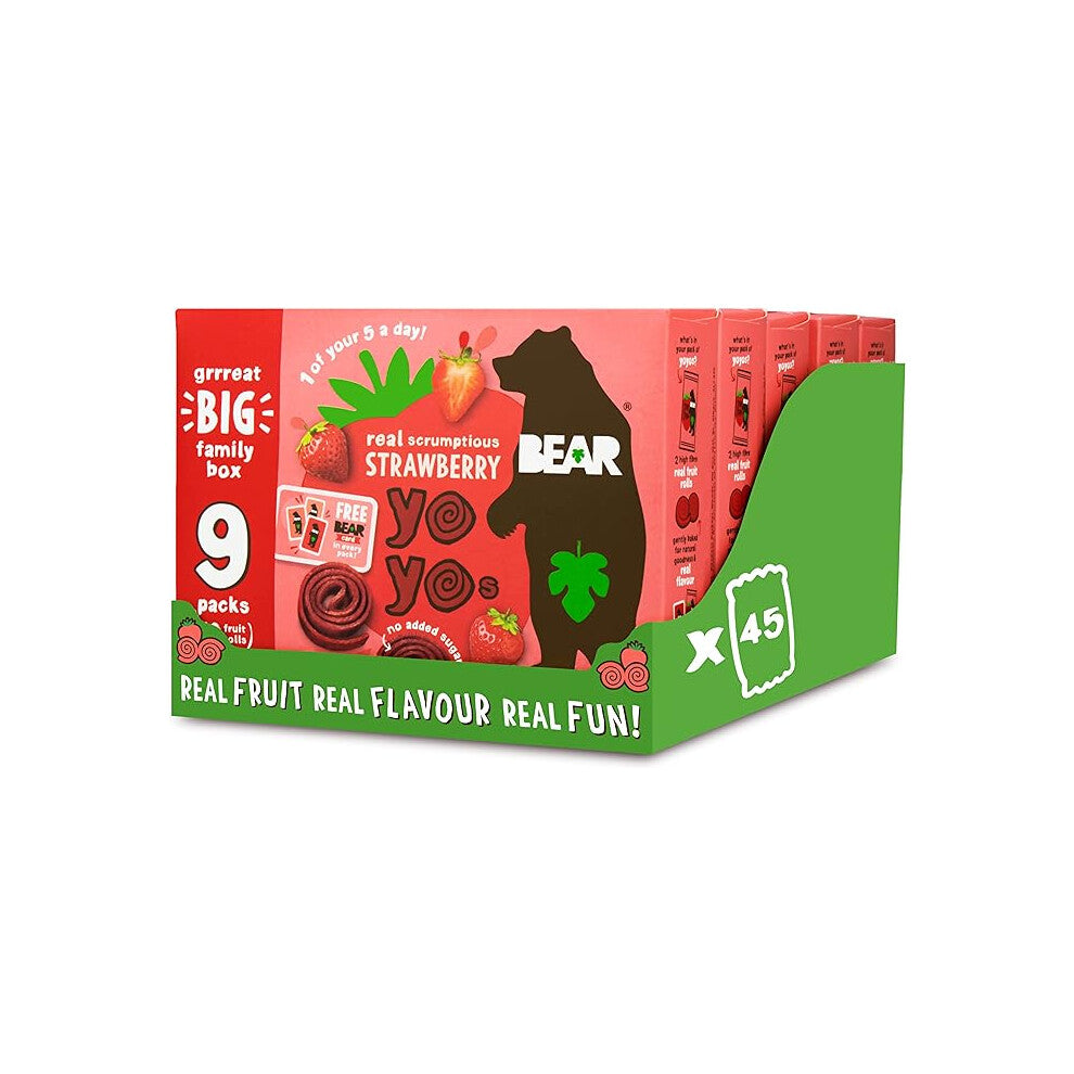 BEAR Strawberry Yoyos - Dried Fruit Rolls - Healthy - Vegan - 20g (45 packs)