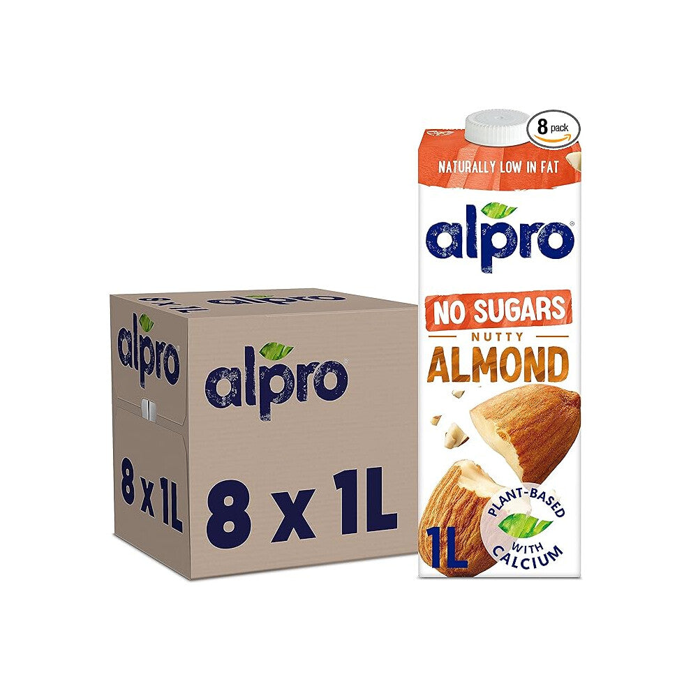 Alpro Almond No Sugars Plant-Based Long Life Drink - 1L, Vegan & Dairy Free, No Preservatives, Vitamin Boost (Pack of 8)