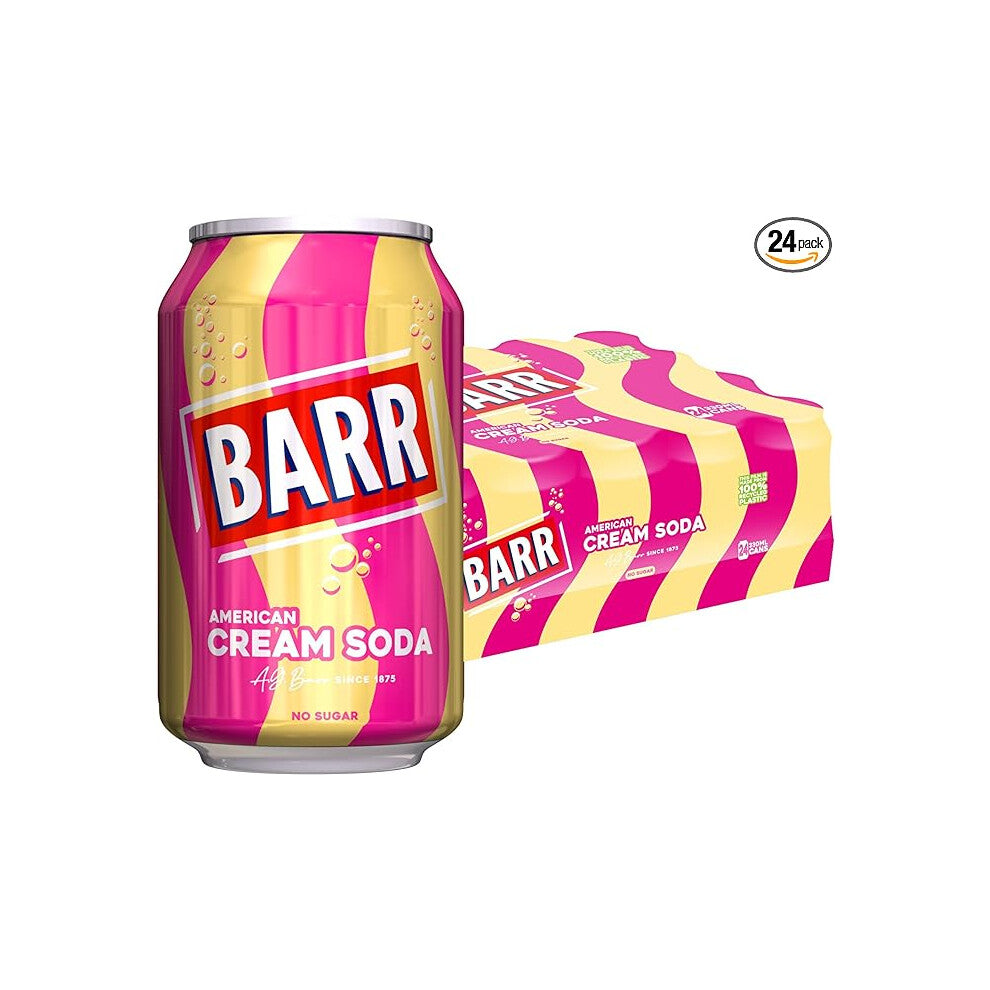 BARR since 1875 24 Pack American Cream Soda Zero No Sugar Sparkling Soft Drink with Creamy Taste of American Cream Soda Fizzingly Fun 24 x 330 ml Cans