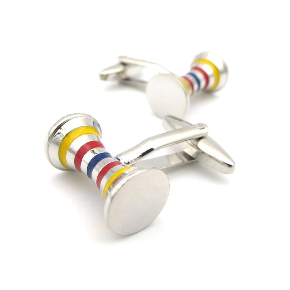 Barrel Style Silver Red Blue Yellow Cufflinks from Charles William