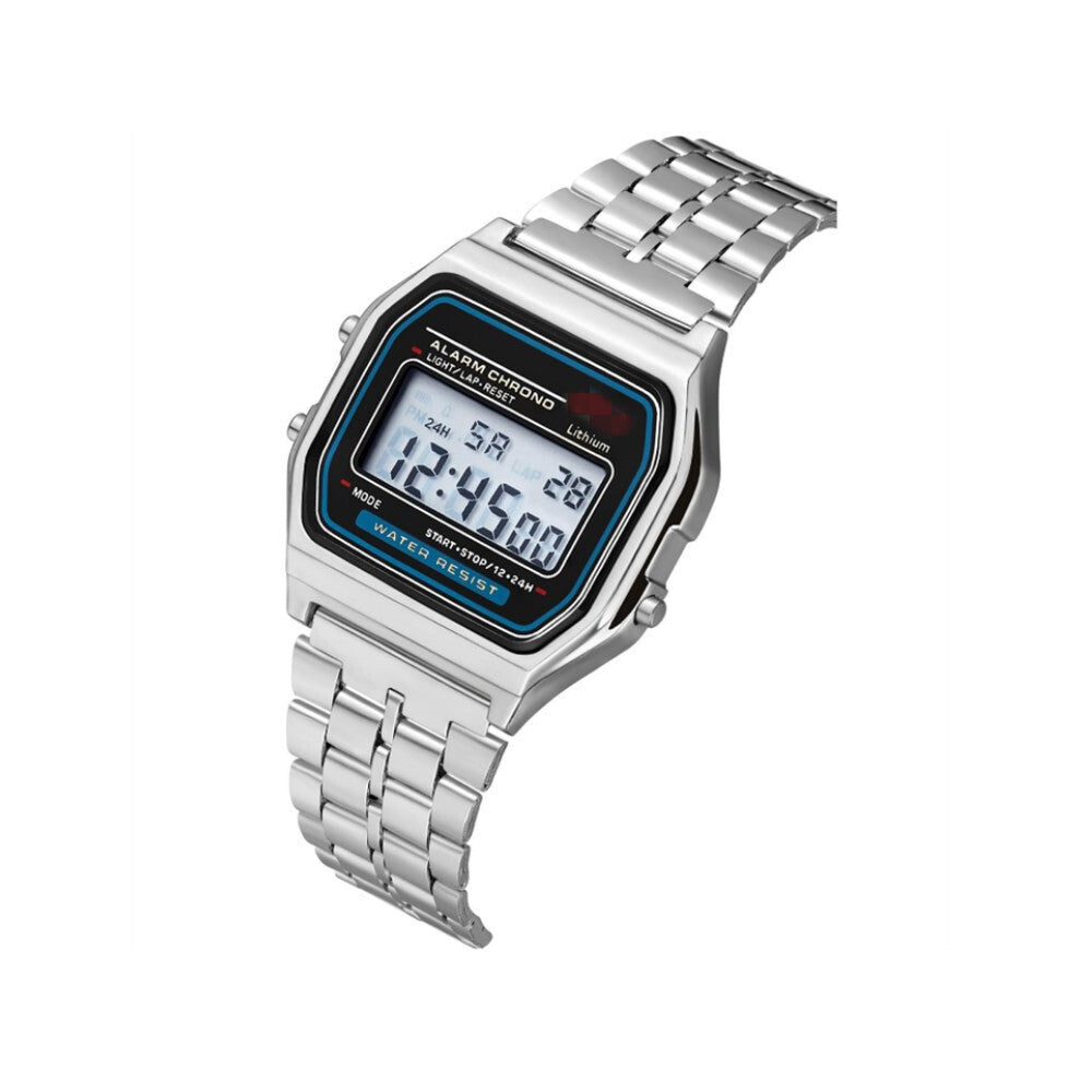 (Silver) Watch Electronic Steel Band Outdoor Fashion Sports Multi Functional Electronics