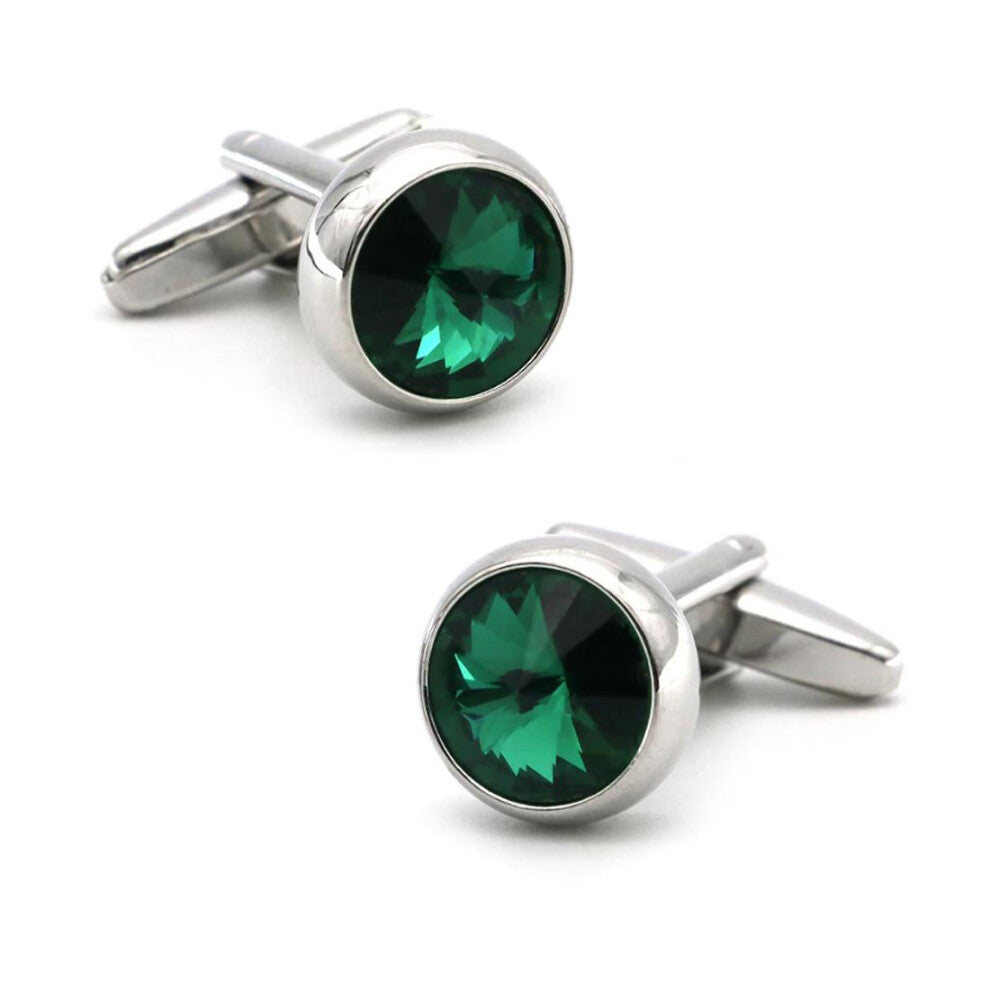 Charles William Elegant Silver Emerald Green Cufflinks with Shards