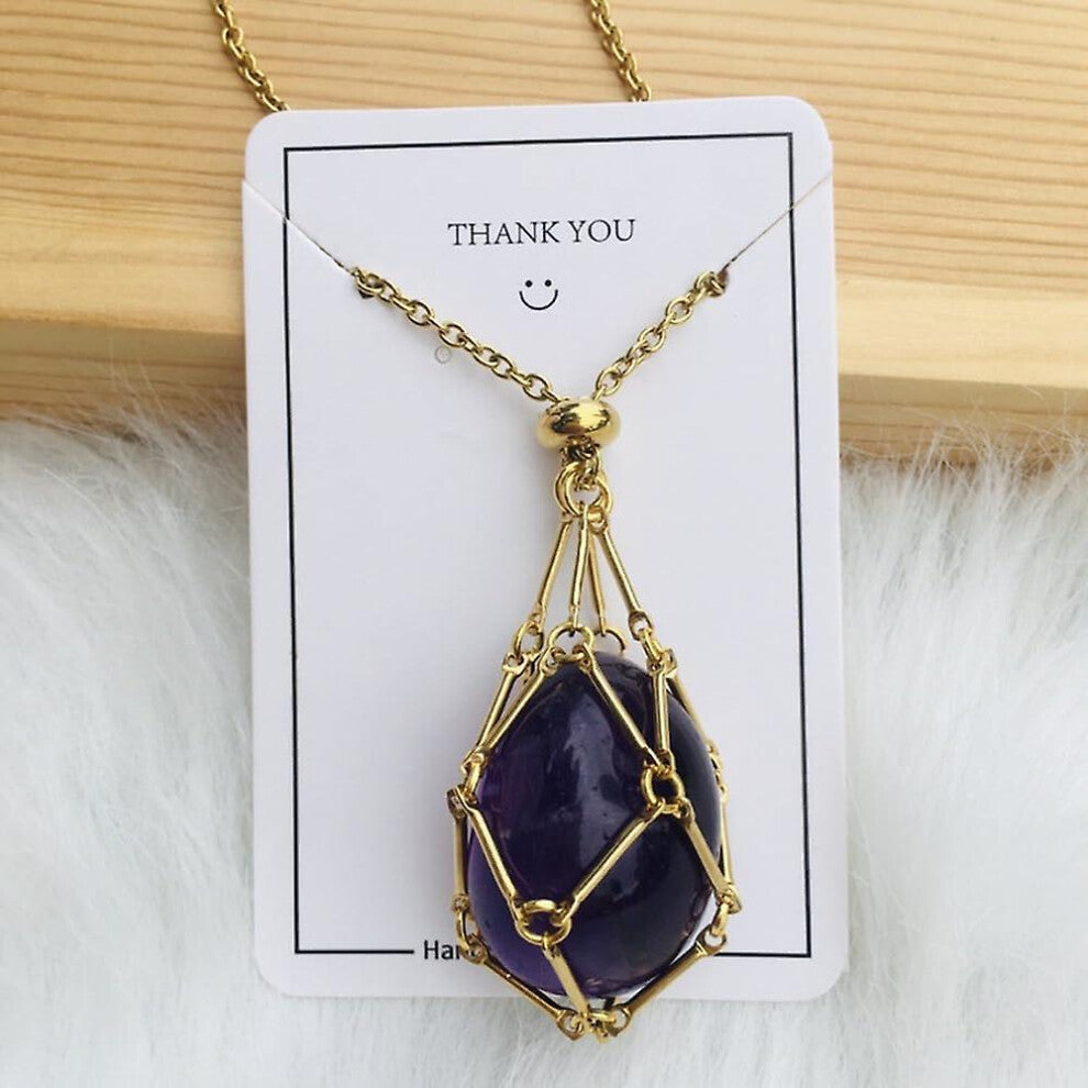 (Purple, Gold) Crystal Stone Holder Necklace,adjustable Crystal Cage Necklace Holder Necklace,handmade Crystal Holder Necklace,gemstone Jewelry Gift F