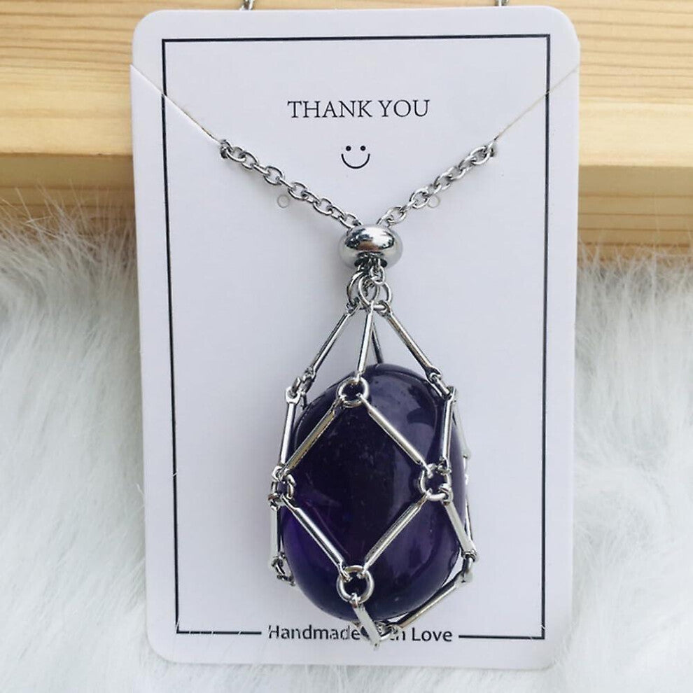 (Purple, Silver) Crystal Stone Holder Necklace,adjustable Crystal Cage Necklace Holder Necklace,handmade Crystal Holder Necklace,gemstone Jewelry Gift