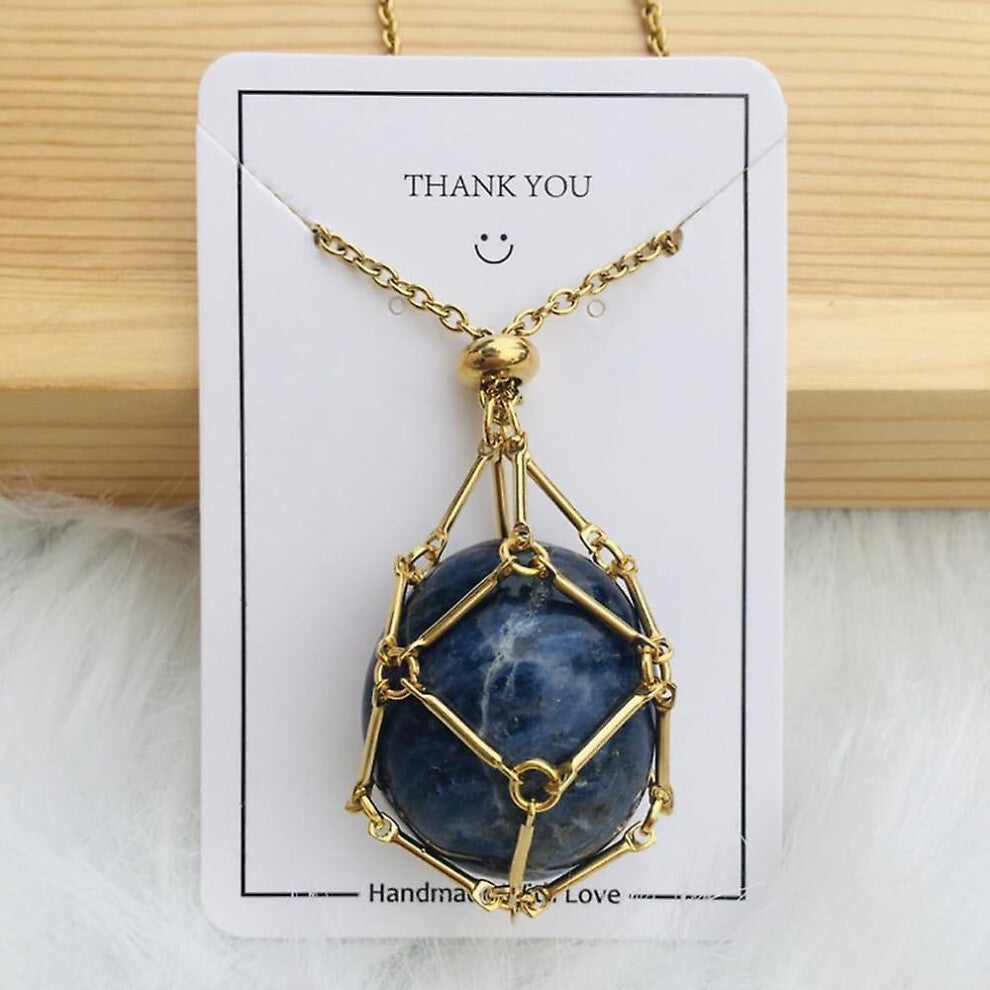 (Blue, Gold) Crystal Stone Holder Necklace,adjustable Crystal Cage Necklace Holder Necklace,handmade Crystal Holder Necklace,gemstone Jewelry Gift For