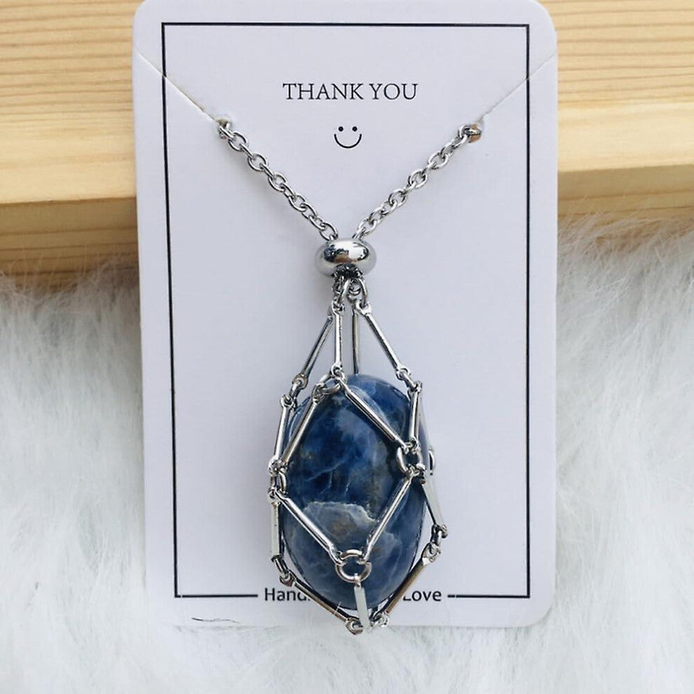 (Blue, Silver) Crystal Stone Holder Necklace,adjustable Crystal Cage Necklace Holder Necklace,handmade Crystal Holder Necklace,gemstone Jewelry Gift F