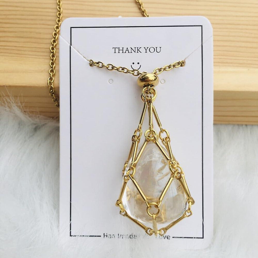 (White, Gold) Crystal Stone Holder Necklace,adjustable Crystal Cage Necklace Holder Necklace,handmade Crystal Holder Necklace,gemstone Jewelry Gift Fo