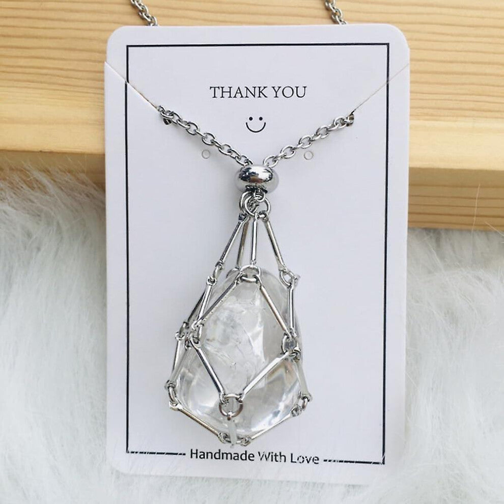 (White, Silver) Crystal Stone Holder Necklace,adjustable Crystal Cage Necklace Holder Necklace,handmade Crystal Holder Necklace,gemstone Jewelry Gift