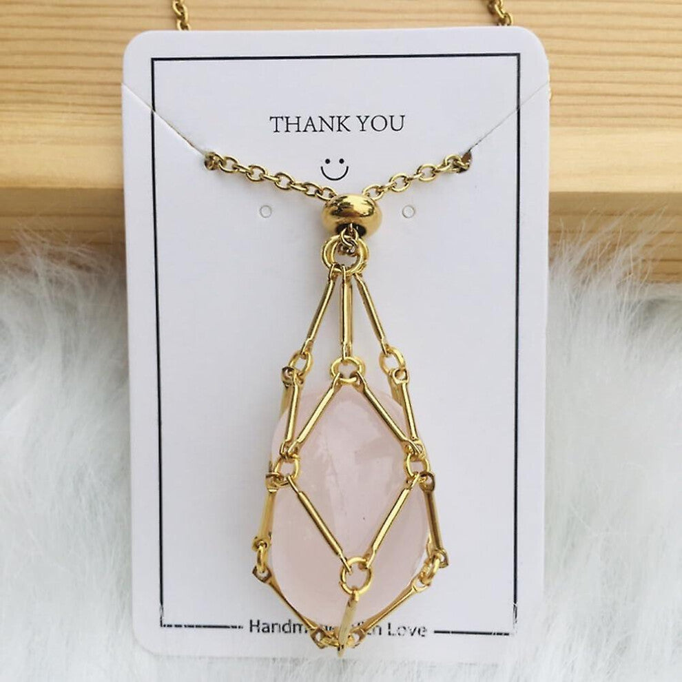 (Pink, Gold) Crystal Stone Holder Necklace,adjustable Crystal Cage Necklace Holder Necklace,handmade Crystal Holder Necklace,gemstone Jewelry Gift For