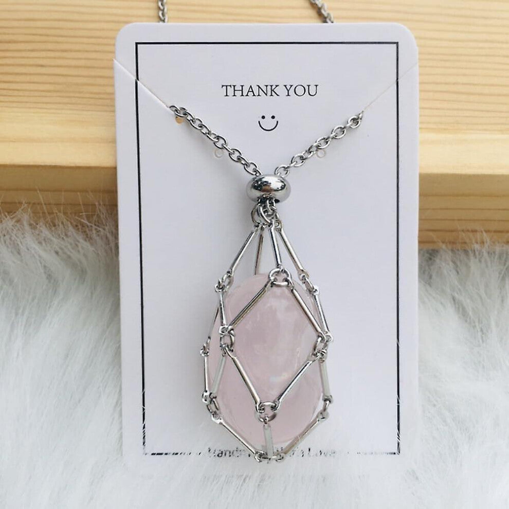 (Pink, Silver) Crystal Stone Holder Necklace,adjustable Crystal Cage Necklace Holder Necklace,handmade Crystal Holder Necklace,gemstone Jewelry Gift F