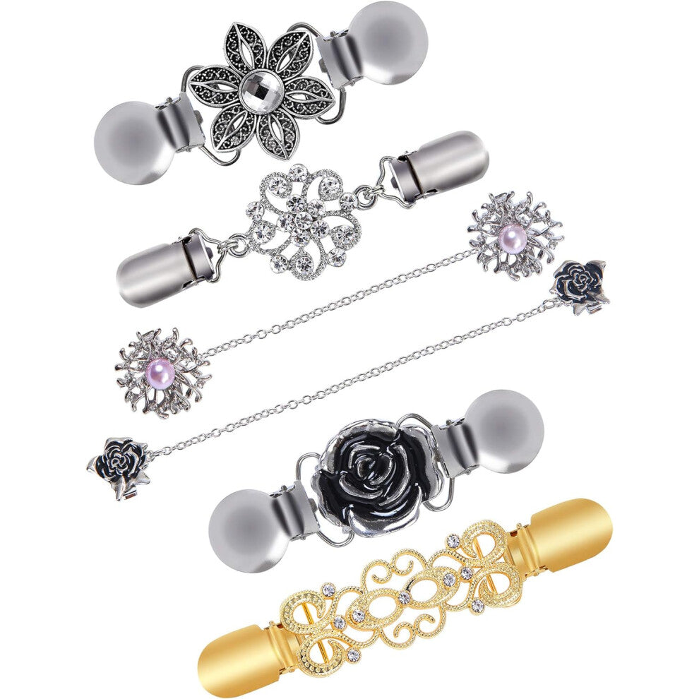 6 Pieces Retro Cardigan Clip Sweater Collar Clip Antique Flowers Pattern Shawl Clips Dresses Shawl Clip