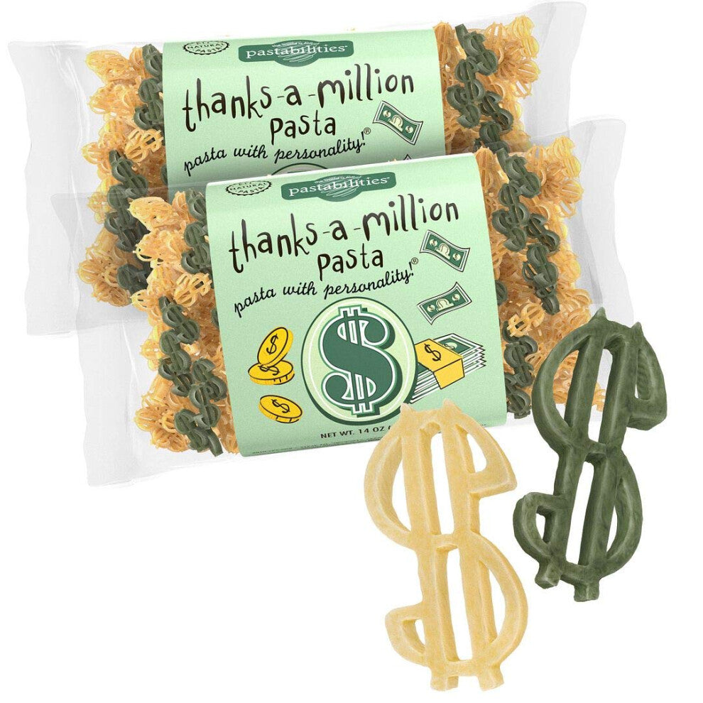 Pastabilities Thanks a Million Pasta, Fun Dollar Sign Shaped Noodles for Kids gifts, Non-gMO Natural Wheat Pasta 14 oz (2 Pack)
