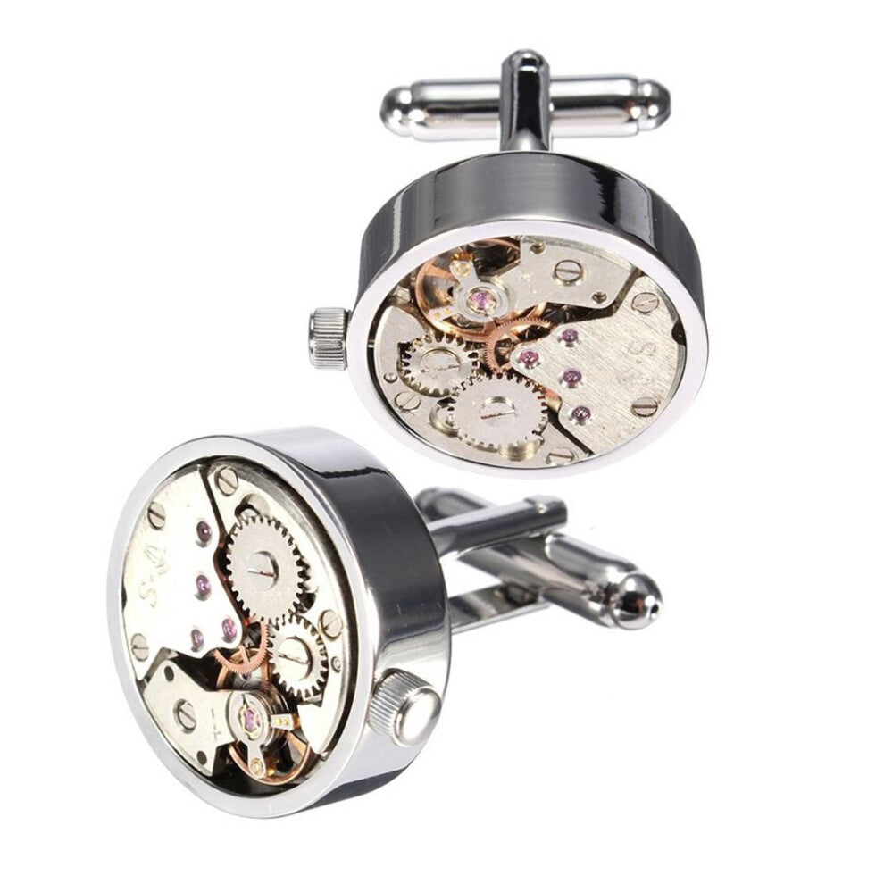 Silver Working Watch Movement Steampunk Cufflinks Vintage Skeleton