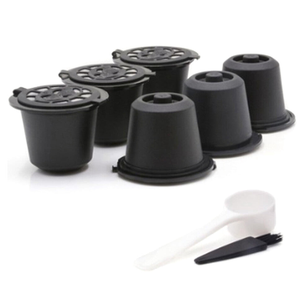Suitable for Coffee Machine Stainless Steel Coffee Capsule Shell Reusable Filling Coffee Powder, 6PCS, Black