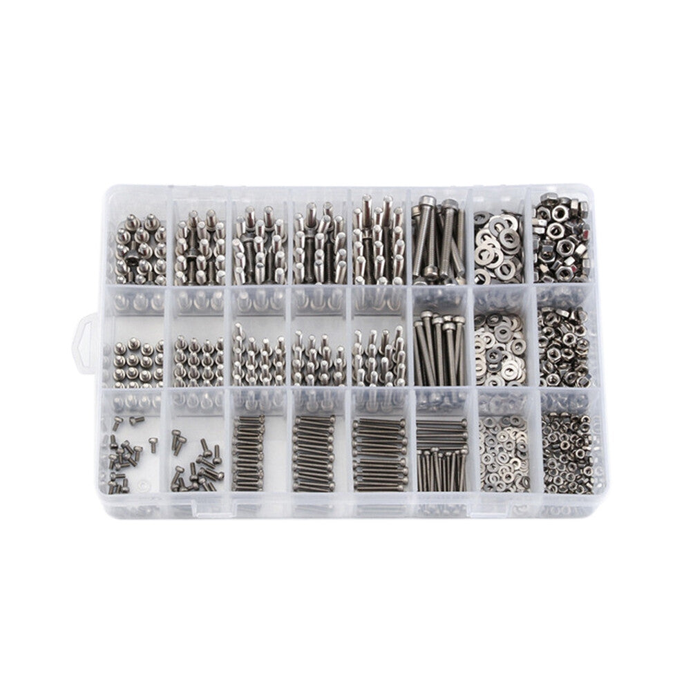 1080PCS M2-M3- Stainless Steel Hex Socket Bolt and Nuts Set Fastener Hardware Hexagon Socket Head Cap Screws Flat Washer with 3PCS Nuts Wrench Kit