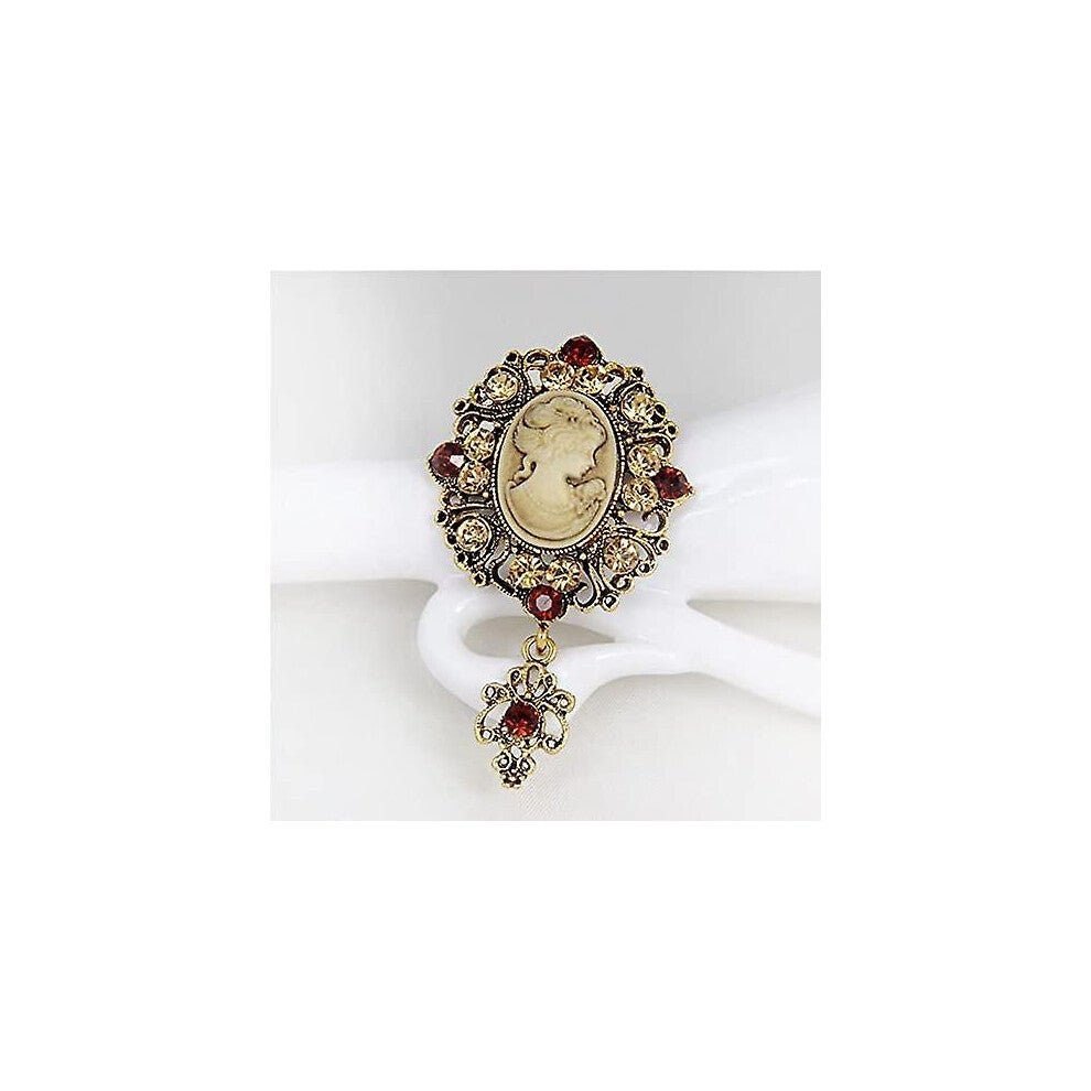 Crystal Jewellery Gift Antique Flower Princess Cameo Brooch Pin Brooch Victorian Stone Women Pendant(gold)