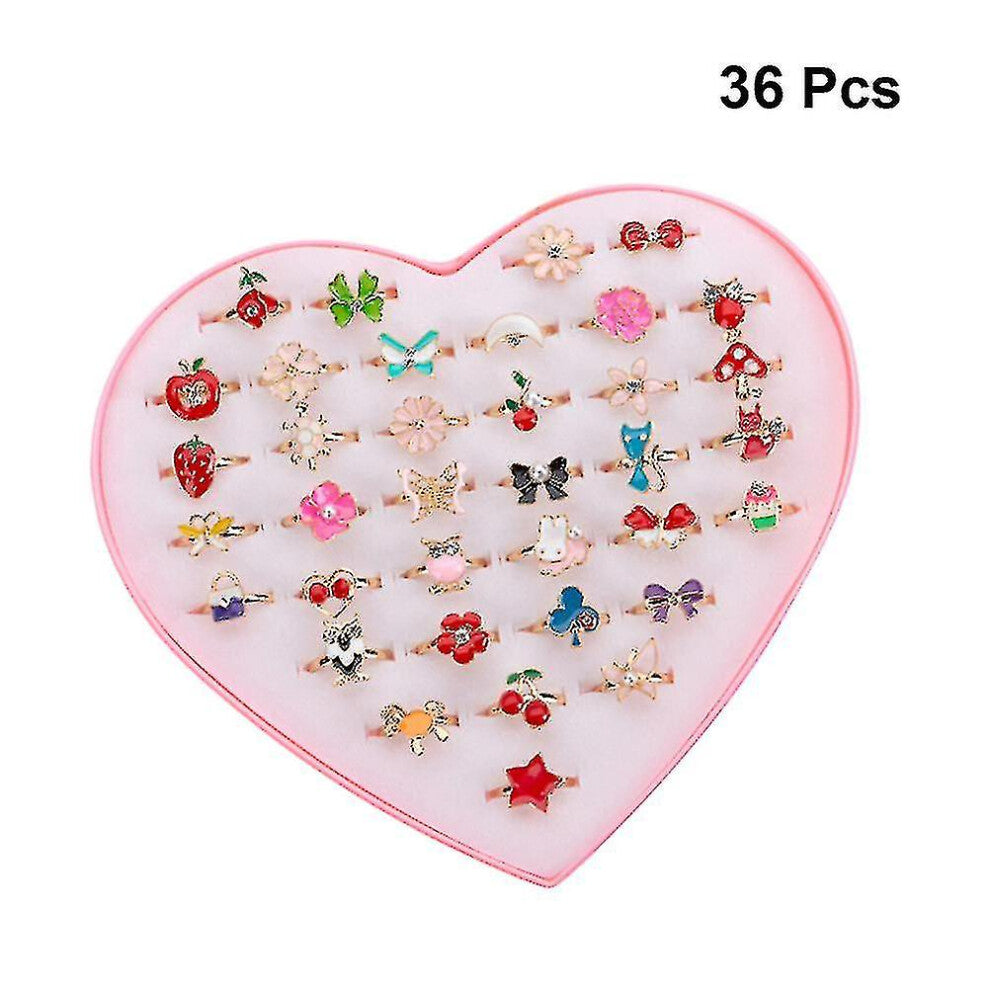 36pcs Cartoon Kids Rings Finger Ring Girls Jewelry Toys Party Supplies