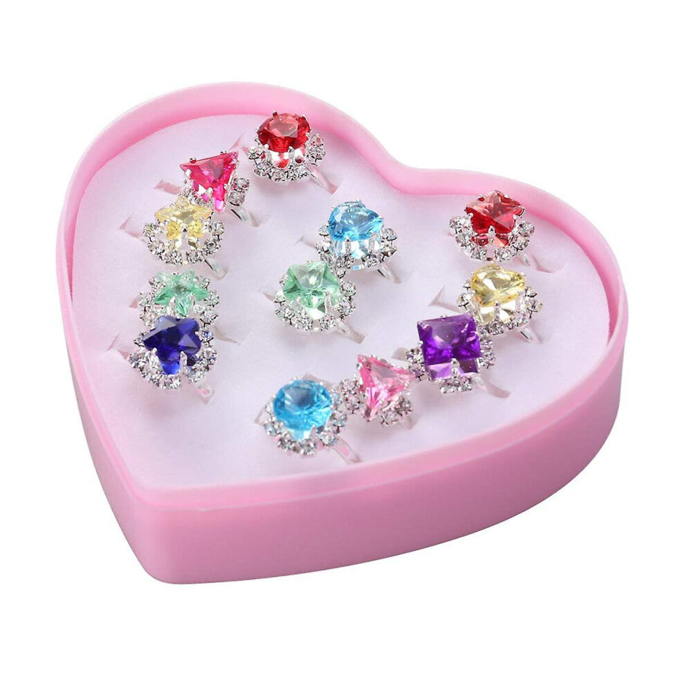 12pcs Little Girl Adjustable Rings In Box, Kids Jewelry Rings Favors Girls Toys