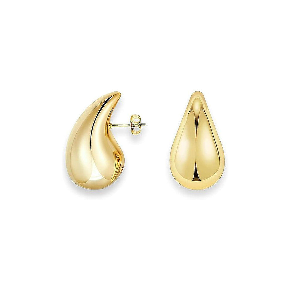 Women's Thick Gold Hoop Teardrop Earrings 14k Thick Gold Lightweight Waterproof Hollow Open Hoops Gold Jewelry Fashionable