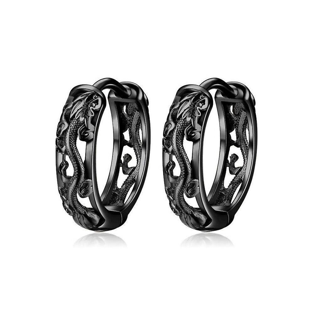 Kofsac New Vintage Punk Creative Hollow Black Gold Dragon Hoops Jewelry 925 Sterling Silver Earrings For Men Party Accessories