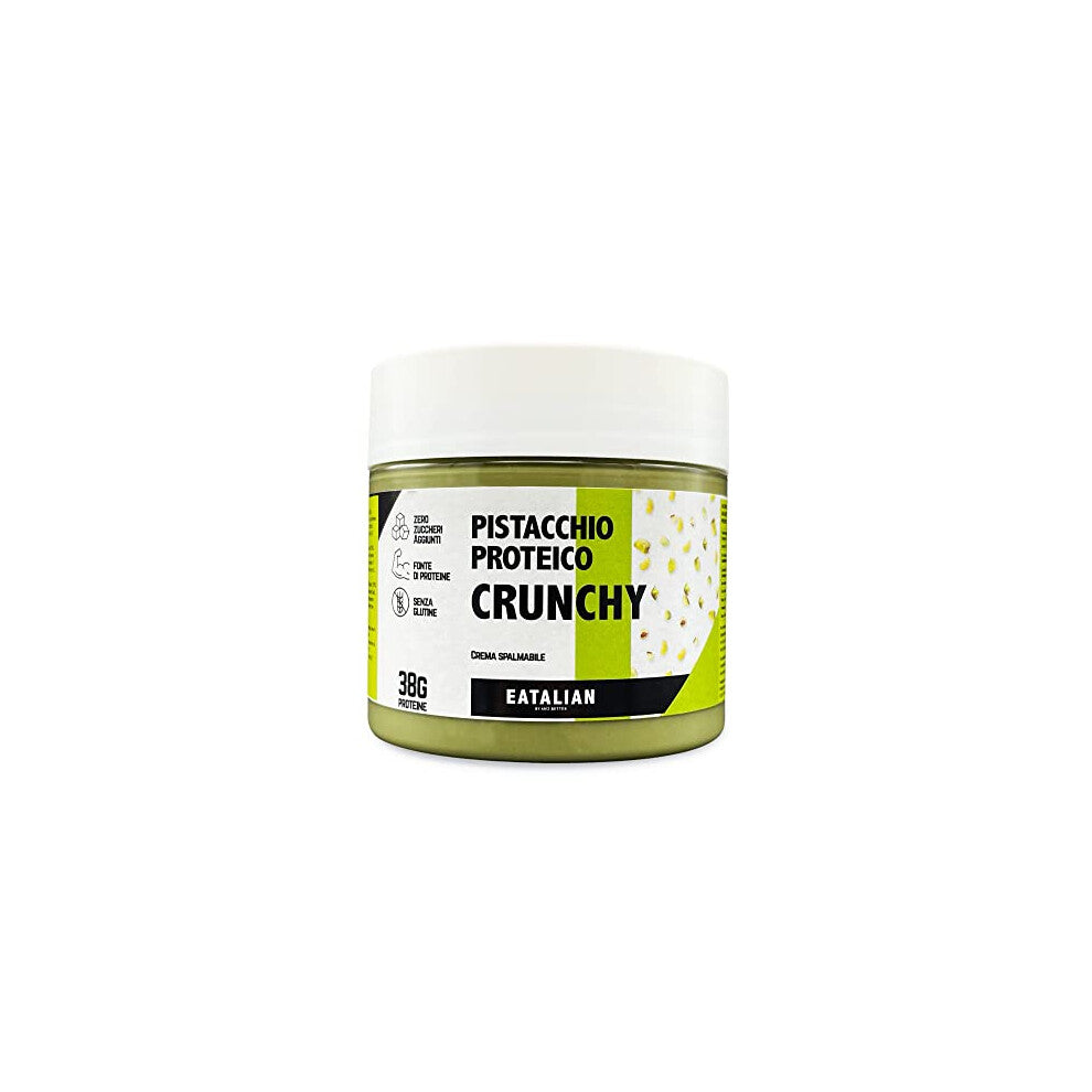 EATALIAN by AMZ BETTER Spreadable Crunchy Pistachio Protein Cream 200 Grams, Pistachio Cream with Grains of Pistachio, Protein Paste, Sweet Taste,