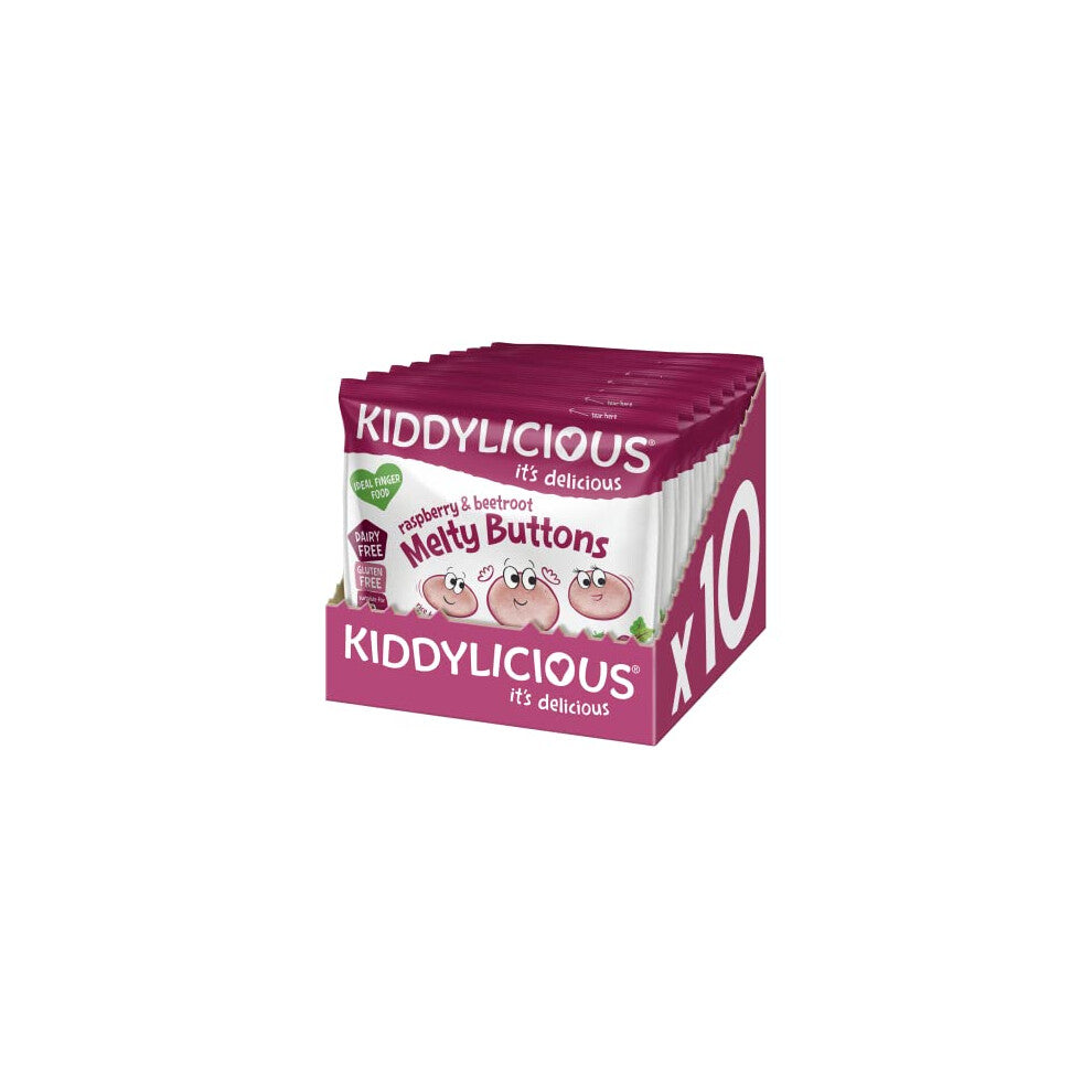 Kiddylicious Raspberry & Beetroot Melty Buttons - Delicious Snacks for Kids - Suitable for 9+ Months - 10 Packs
