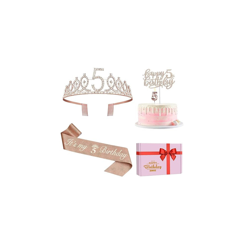 5th Birthday Decorations for Girls,5th Birthday Sash,Crown-Tiara,Candles,Cake Toppers.5th Birthday Gifts for Girls,5 Birthday Decorations for Girls,5