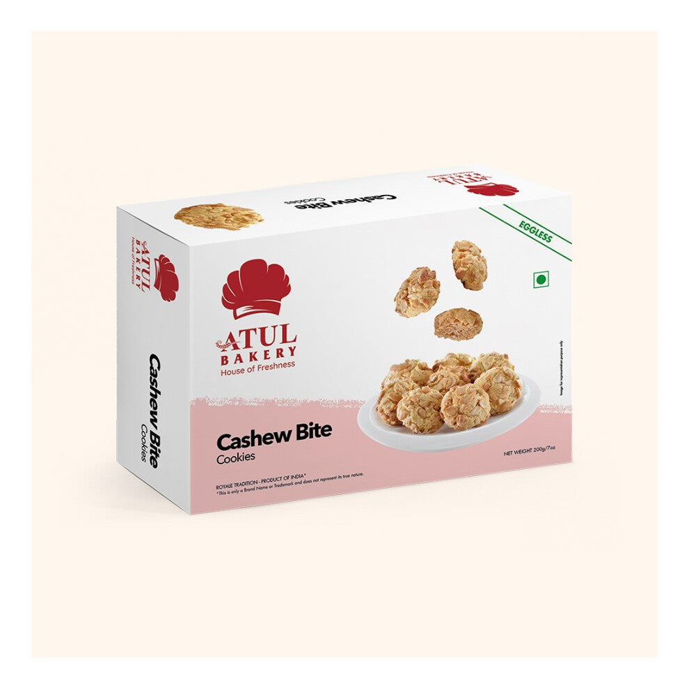 (Cookies Cashew Bite, Pack of 1) Atul Bakery Cookies (200Gram) Biscuits Treat Snack