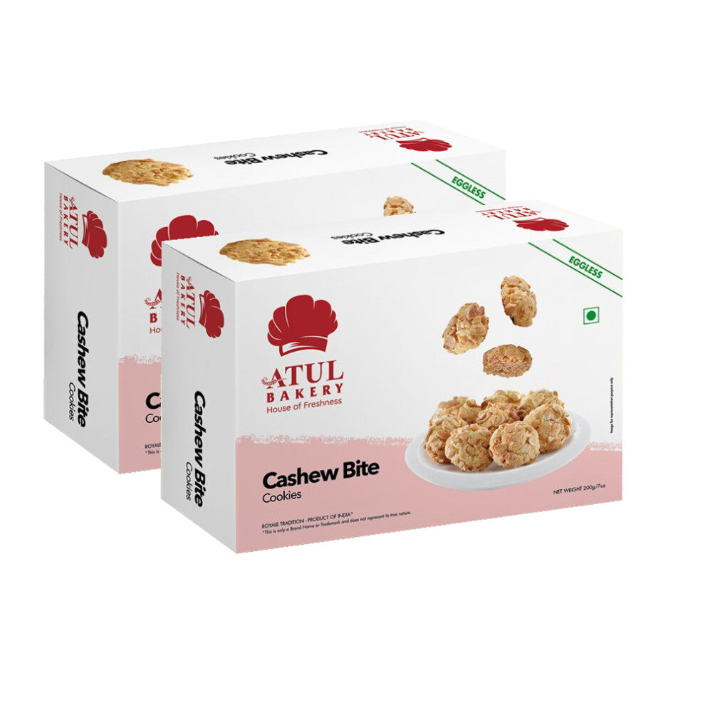 (Cookies Cashew Bite, Pack of 2) Atul Bakery Cookies (200Gram) Biscuits Treat Snack