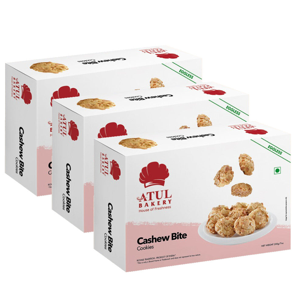 (Cookies Cashew Bite, Pack of 3) Atul Bakery Cookies (200Gram) Biscuits Treat Snack