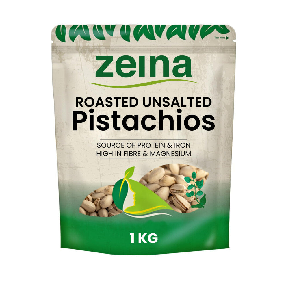 Zeina Roasted Unsalted Pistachio Nuts (1Kg) - Delicately Roasted Delicious Pistachios with No Added Salt - Vegan