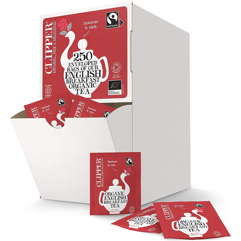 Organic English Breakfast Tea Bags | 250 Individually Wrapped Teabags | Bulk Buy, Home & Catering | Caffeine-Free Herbal
