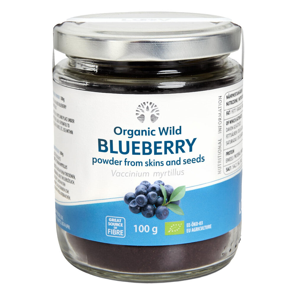 Wild Blueberry Powder Organic (Pomace Powder), Wild-Crafted from Nordic Forests, Made of Wild Bilberry Skins and Seeds