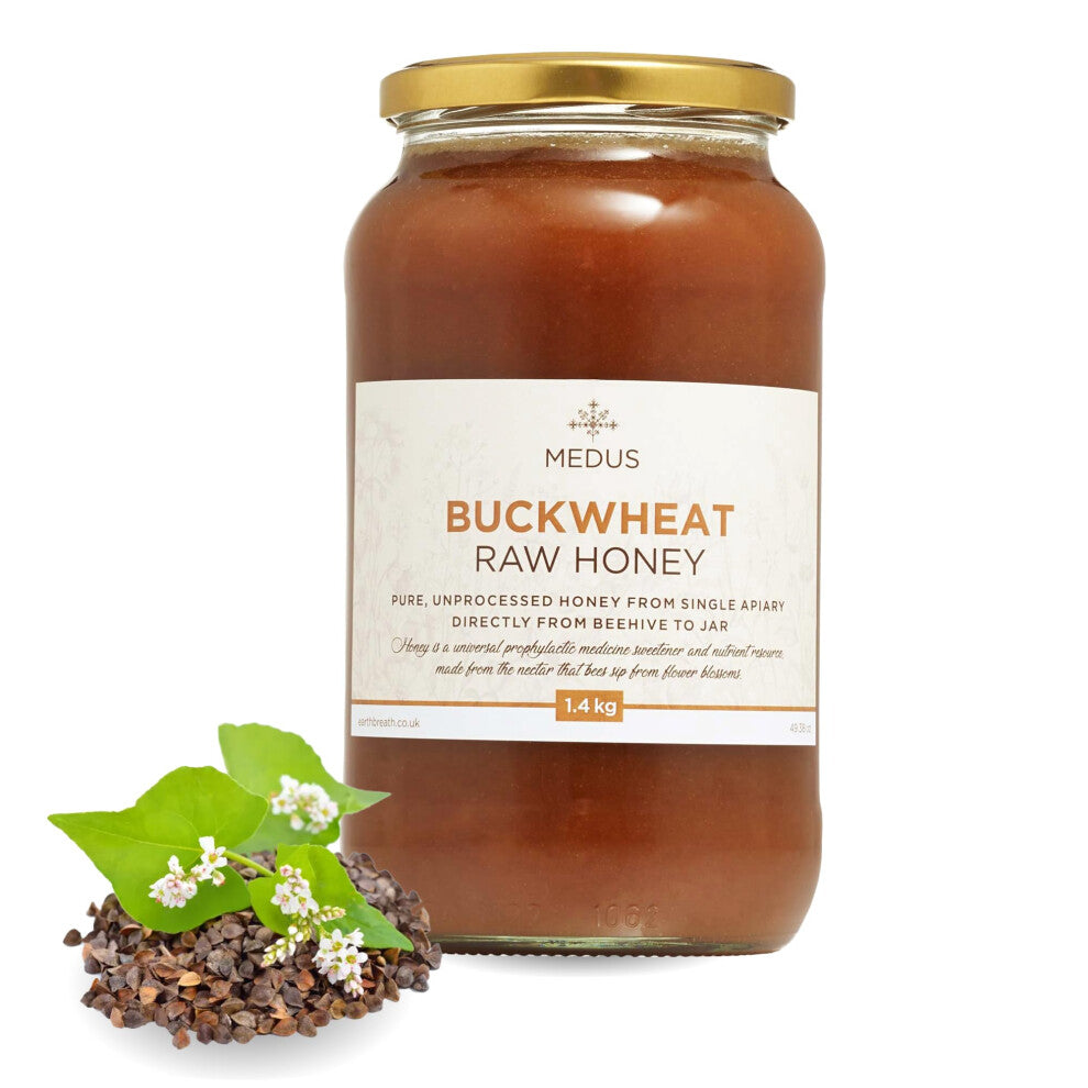 Buckwheat Raw Honey 1.4kg - Pure, Dark, Unpasteurised, Unfiltered and Natural Honey - Natural Healthy Sweetener for Cooking, Tea, Coffee, Milk, Juice,