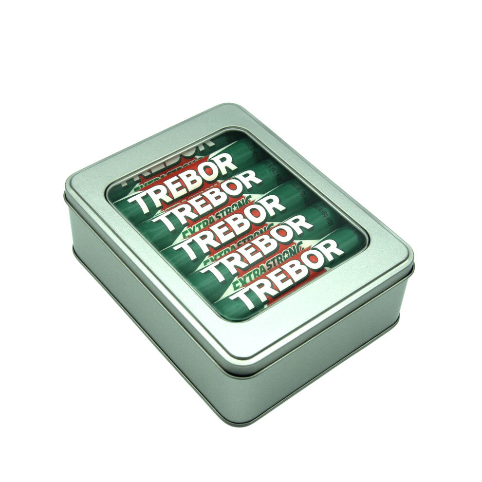 Trebor Extra Strong Mints in a Tin x 14 Tubes x 14 x 42g Tubes Bundle with Silver Refillable Window Lid Tin
