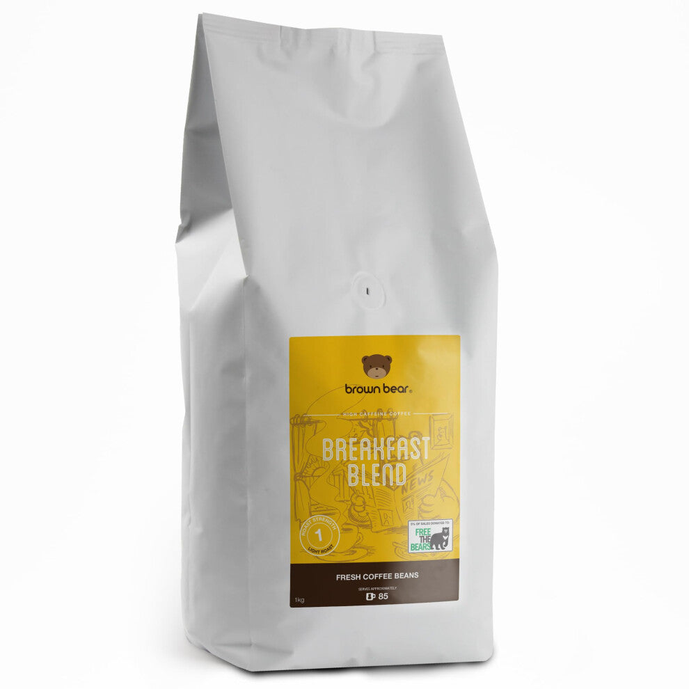 Light Roast Coffee Beans 1kg - Brown Bear Breakfast Blend - Suitable For All Coffee Machines - Donation to Free The
