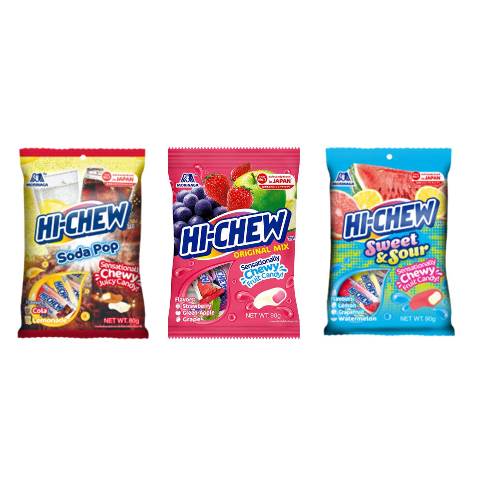 Hi-Chew Japanese Candy Variety Pack (3 Flavours) | Soda Pop, Sweet & Sour, Original Mix
