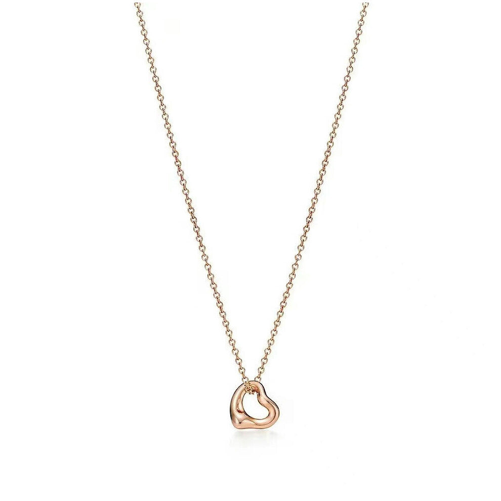 (Rose Gold Love Blind) T's High Version Smile Love Necklace Female Enamel Blue Heart -Shaped Diamond Dual -Buckle Dual Pendant Dual -Hearted Clavicle