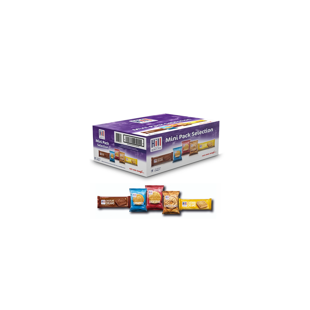 Hills Mini Pack Variety: 100 x 3-Pack Biscuits - Ginger Nuts, Shorties, Bourbons, Custard Creams & Digestives (Best Before January 2025)