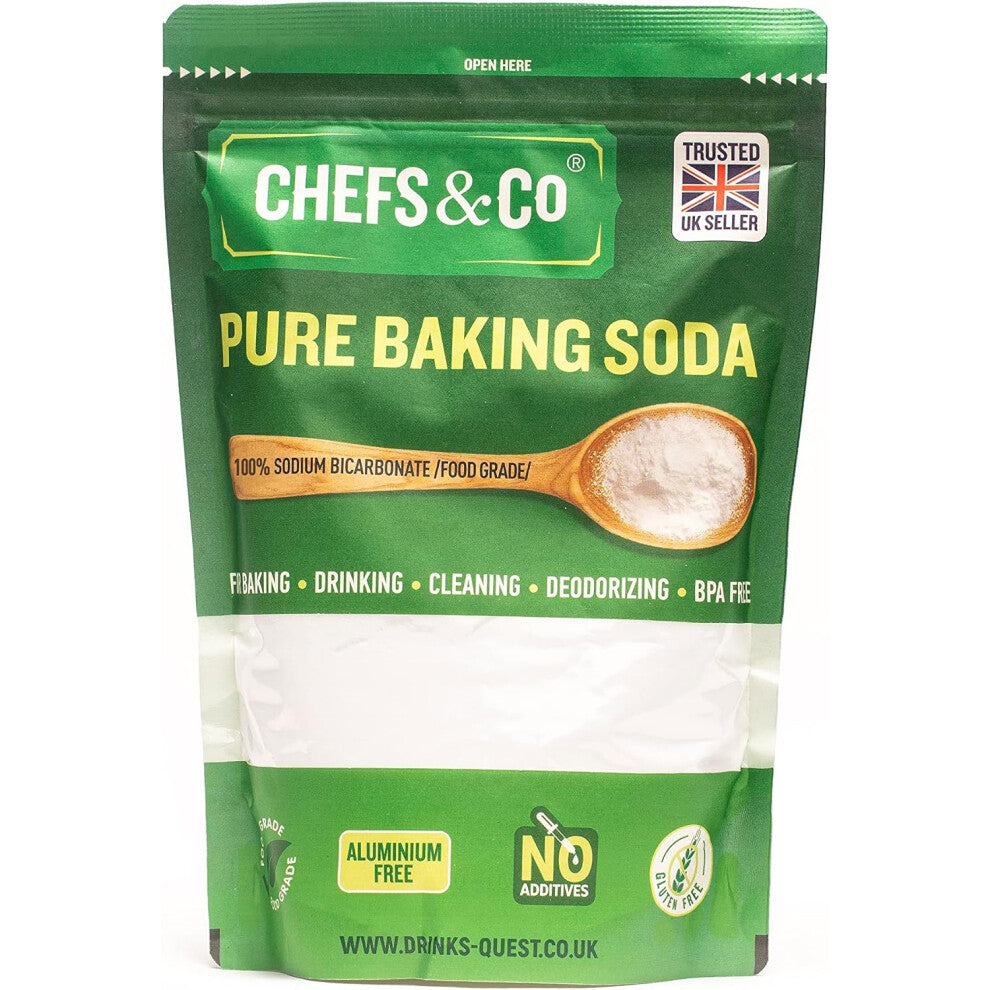CHEFS & CO Pack of 1 Pure Baking Soda 1 KG 100% Sodium Bicarbonate of Soda Food Grade BPA Free Raising Agent