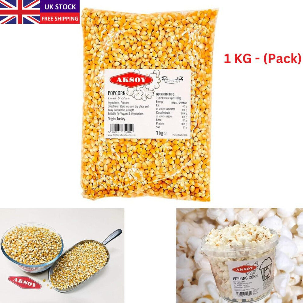 (1 KG (Pack of 1)) Aksoy Popping Corn Kernels Stove-Top or Microwave