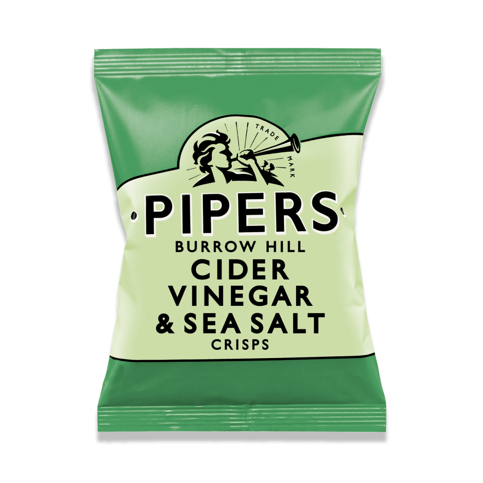 Pipers Sea Salt & Cider Vinegar Crisps 150g – Pack of 15, Oak-aged English Cider Vinegar Flavour