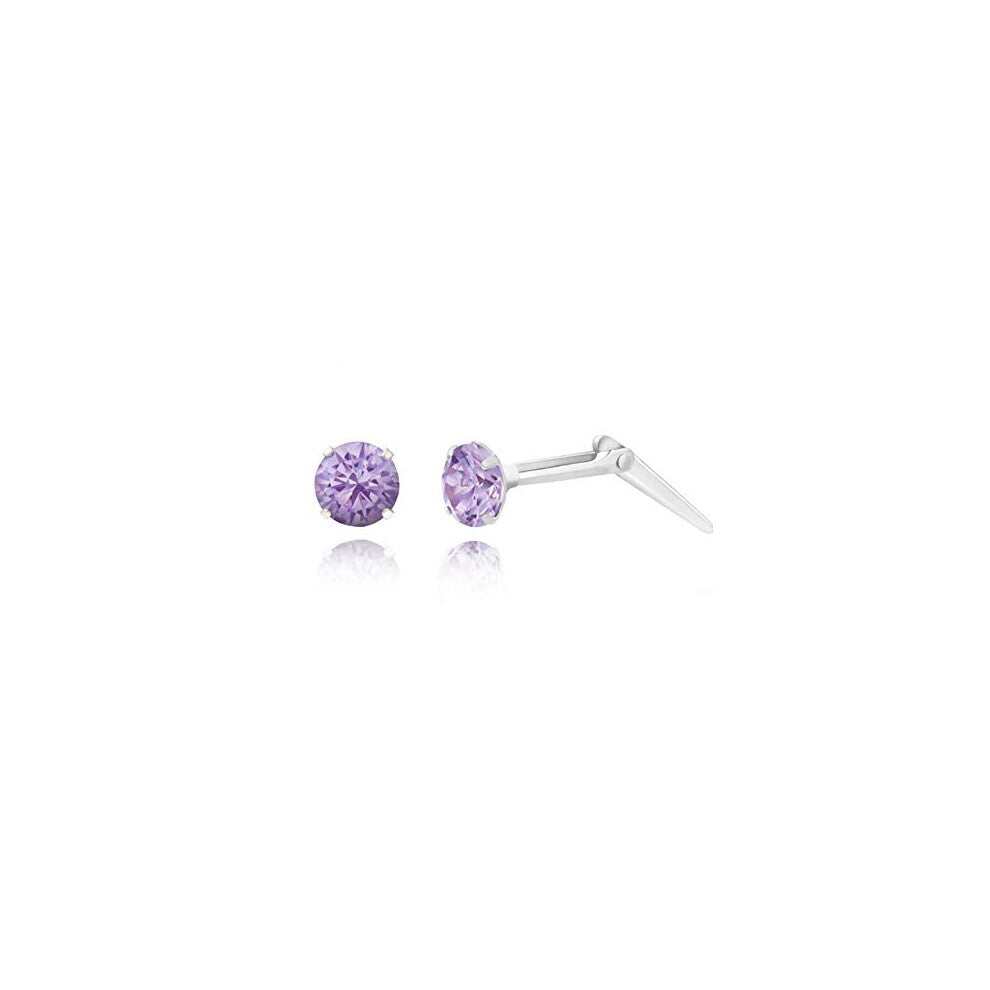 Sterling silver 3mm amethyst cubic zirconia cz Andralok stud earrings-Gift box