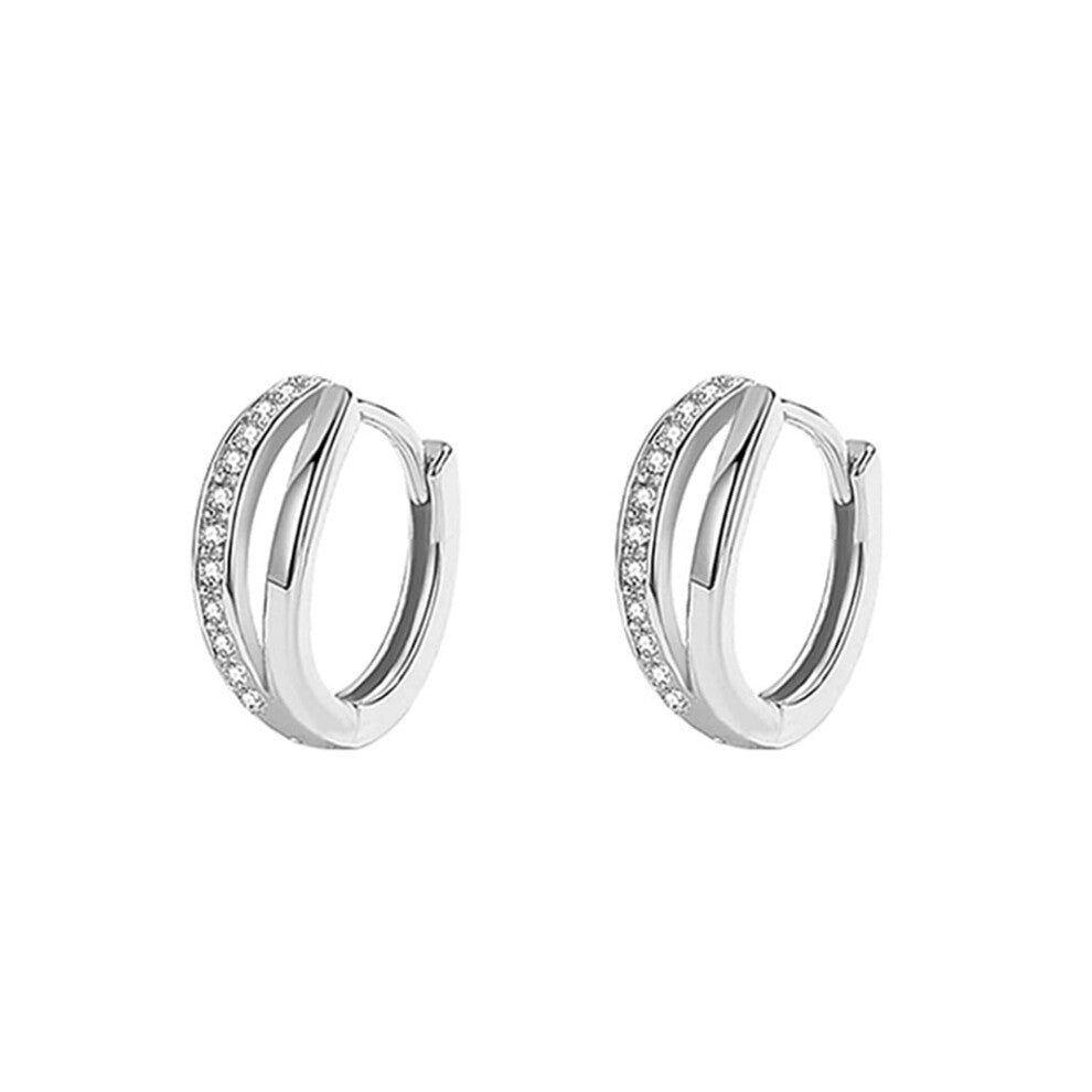 EVELYN 925 Sterling Silver Small Hoop Earrings for Women, Double Line Huggie Hinged Hoops Created with Austrian Crystals Zircondia