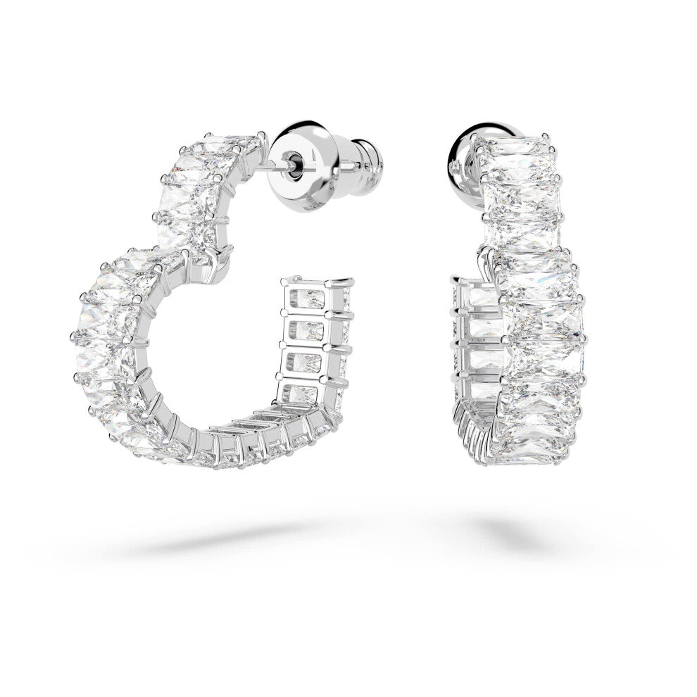 Swarovski Matrix Heart Shaped Hoops, Baguette-Cut White Crystal in a Rhodium Plated setting, from the Matrix Collection