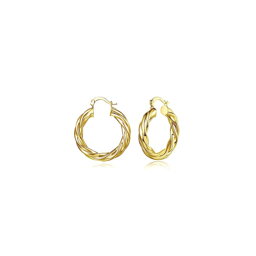 9ct Gold Filled Hoop Creole Earrings for Women,Twisted Gold Hoops Women Earrings(30MM) Yulovee.